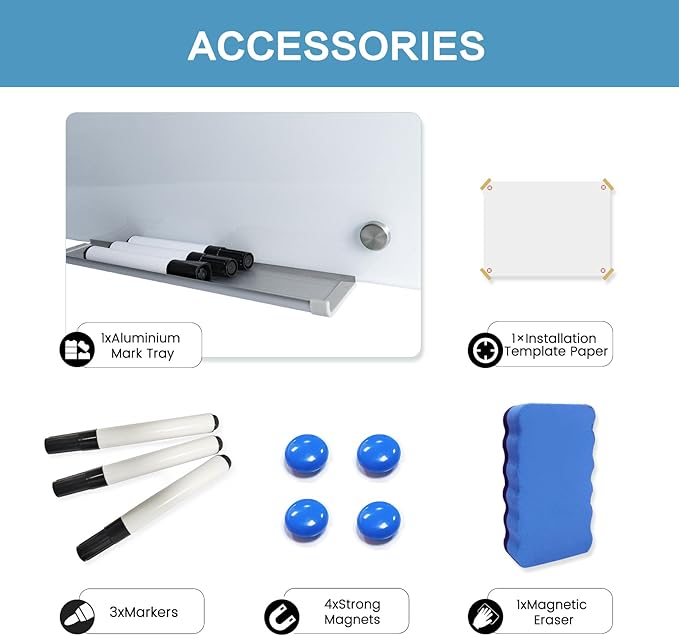 Magnetic Glass White Board 72"X36" Premium Tempered Dry Erase Boards Wall Mounted Frameless Whiteboard Message Writing Boards (White)