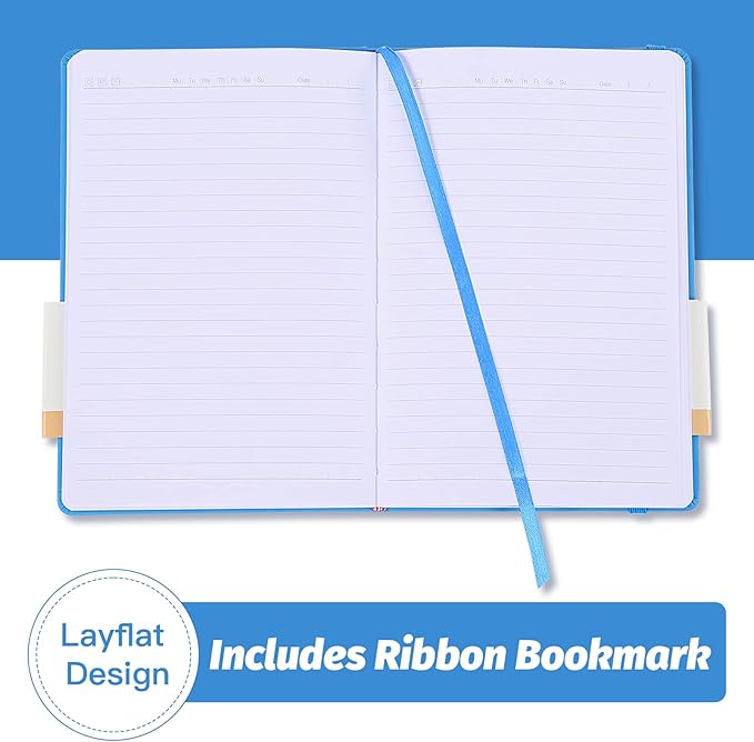 SUIN Hardcover-Journal-Notebooks, A5 Lined Journals Notebook for Writing 200 Pages, 8.2 x 5.5 inch, Classic Ruled Notebooks for Work/Travel/College (Light Blue- 1 Pack)