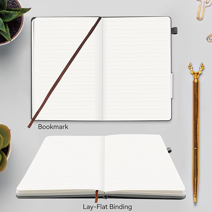 Lined Journal Notebook, 200 Pages, Leather Hardcover Notebooks, A5 College Ruled Thick Classic with Pen Loop Notebook Journals for Writing, for Women Men Office School, 5.75'' X 8.38'', Grey