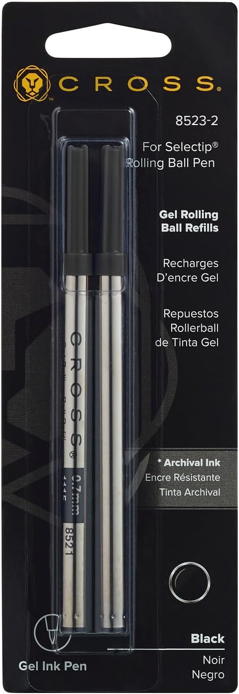 Cross Selectip Gel Rollerball Pen Refill, Medium Point, Black, 2-Pack (8523-2)