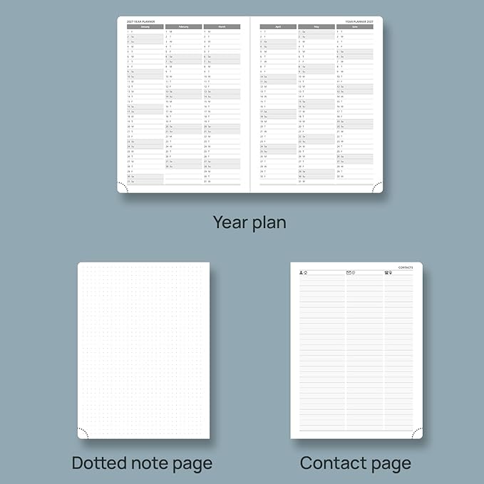 POPRUN Weekly Planner 2026 Calendar (Medium 6.75" x 8.75") 12 Months Notebook with Horizontal Layout, Leather Hardcover, Inner Pocket, 100GSM Thick Paper, Pen Holder - Pacific Green