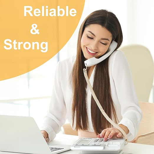 Uvital 13FT Phone Cord for Landline, 1 Pack RJ9 Telephone Cords for Landline Phones(Coiled Length: 1.5FT), Cream Phone Handset Cord, Phone Cable, Telephone Wire