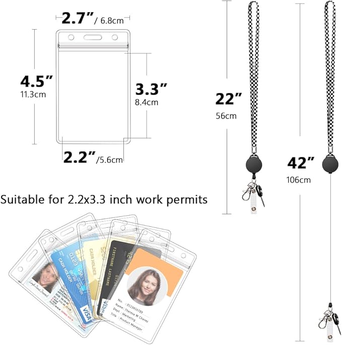 6 Pack Retractable Badge Lanyards and ID Badge Holder, Strap Lanyard with Swivel Metal Clasp for Badge Holders, Keychains, Offices, Staff, Students, Employees, Black White Chequer