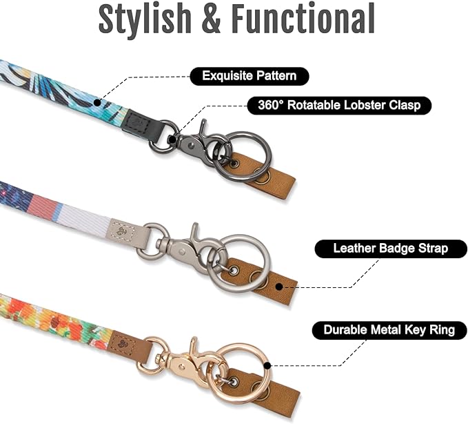 MNGARISTA Neck Lanyard for Keys, Floral Key Lanyard for Women, Durable ID Lanyards with Keyring and Clasp for ID Badges, School ID or Wallets, Mondrian
