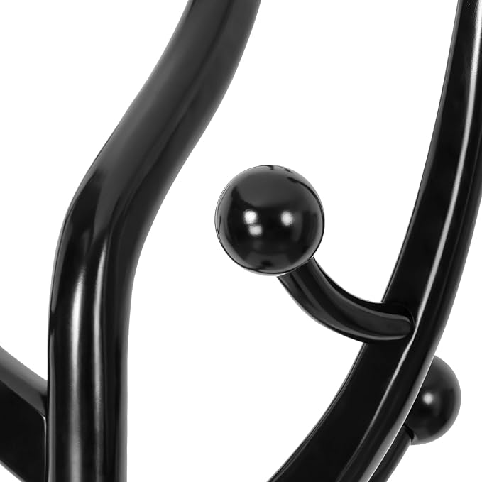 Coat Rack Freestanding Coat Tree with Sturdy Round Base, Unique Coat Hanger Stand, Heavy Duty Standing Coat Rack Clothes Stand for Winter Jacket, Hat, Entryway/Hallway/Bedroom, Black
