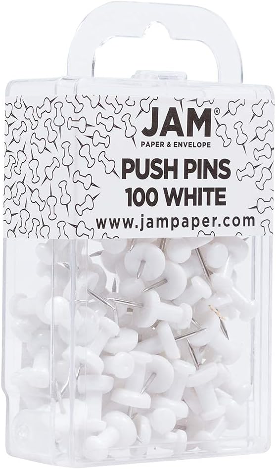 JAM PAPER Colorful Push Pins - White PushPins - 100/Pack
