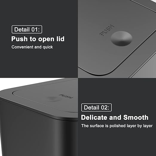N. NETDOT 3 Pack 10 Liter Small Trash Can with lid, 2.6 Gallon,Garbage Can Slim Trash Bin Waste Basket for Bathroom,Kitchen,Bedroom,Living Room,Office,Laundry - Black