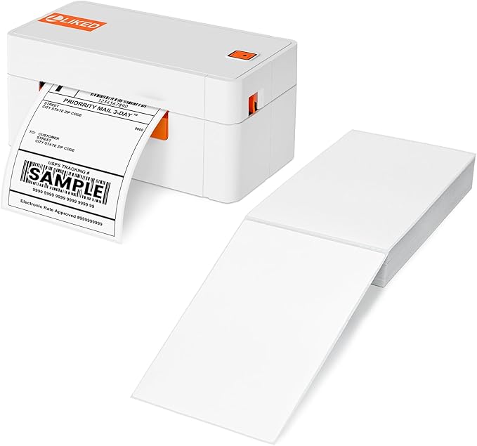 L LIKED 200 Fanfold 4" x 6" Direct Thermal Labels, with Perforated line for Thermal Printers - Compatible with Zebra & Rollo Printer