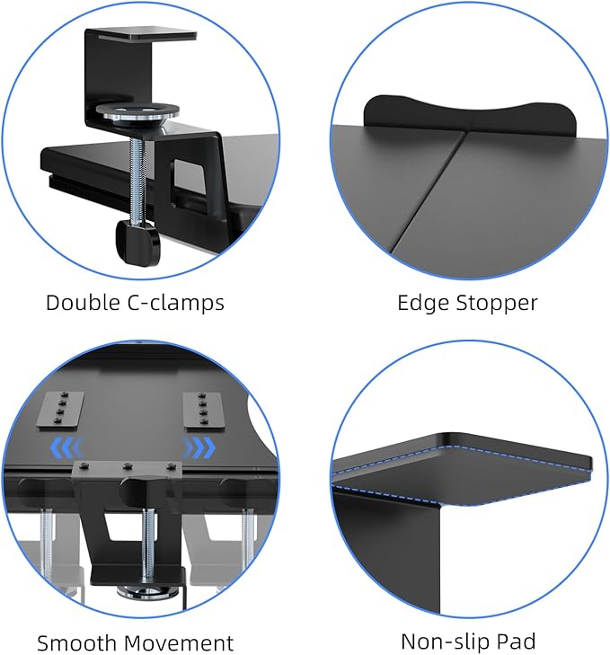 suptek Keyboard Tray Under Desk Pull Out with C Clamp Mount, Computer Keyboard & Mouse Tray, 25.6 (30 Including Clamps) x 11.8 inch Slide-Out Platform Computer Drawer for Typing, Black, DSF1