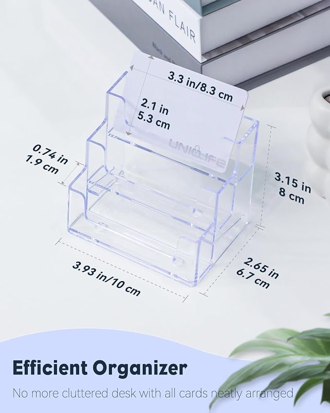 Uniclife 2 Pack Acrylic Business Card Holder for Desk 3 Slots Clear Business Card Display Stand for Men & Women Desktop Business Card Organizer Card Stand for Office Home Exhibition, 180 Card Capacity