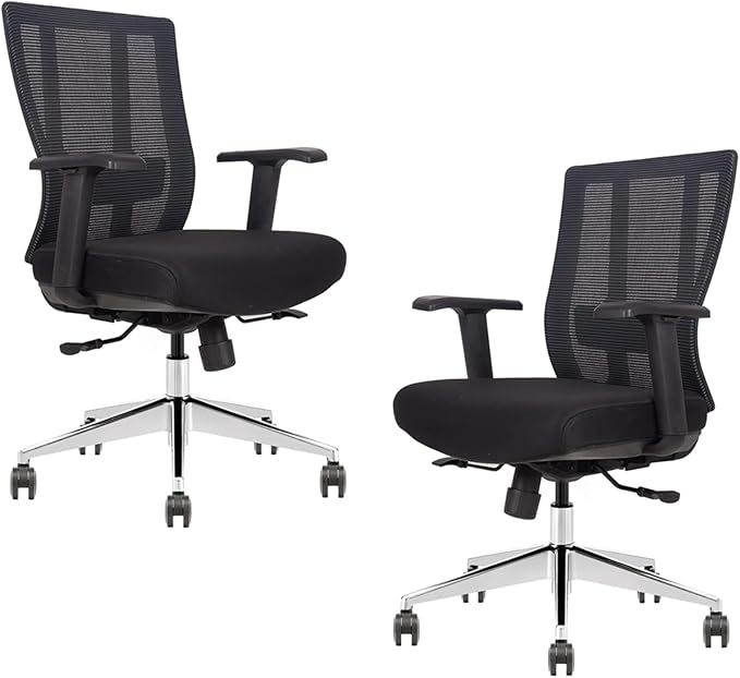 Ergonomic Conference Room Chair Mesh Back with Seat Slide - Adjustable Lumbar Support Computer Desk Chair with Height Adjustable Arms - 5-Star Polished Aluminum Base (Pack of 2)