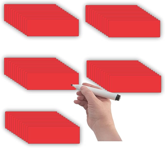 Magnetic Labels Dry Erase (1x3,Pack of 60),Write On Magnets(Red)