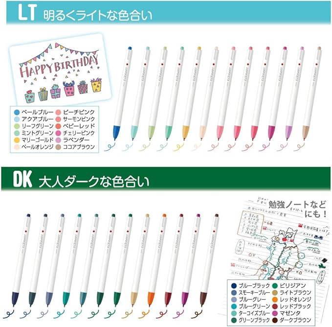 Zebra Clickart Water-Based Pen Bright Light 12 Colors Set, Wyss22-12Clt