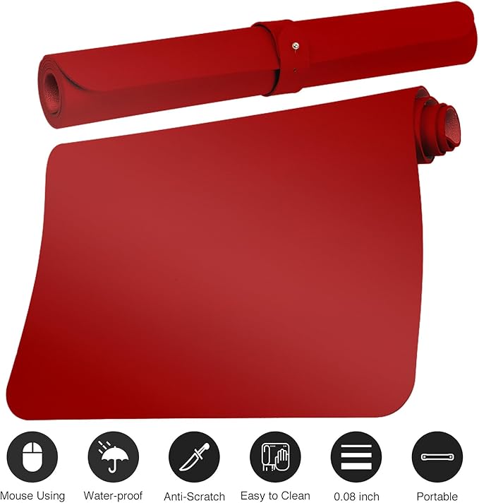 ‎Boutilon Leather Desk Pad 24"x 14" Non-Slip Mouse Pad,Office Desk Mat,Waterprooft PU Leather Desk Blotter,Desk Pad Protector,Desk Writing Pad for Home Office Decor (S-Red)