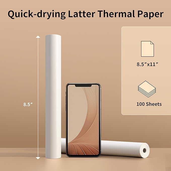 Thermal Printer Paper 8.5''x11'' US Letter Size, Thermal Paper Quick-Dry, Advanced Thermal Printing, Compatible with Gloryang & JADENS PD-A4 Thermal Printer