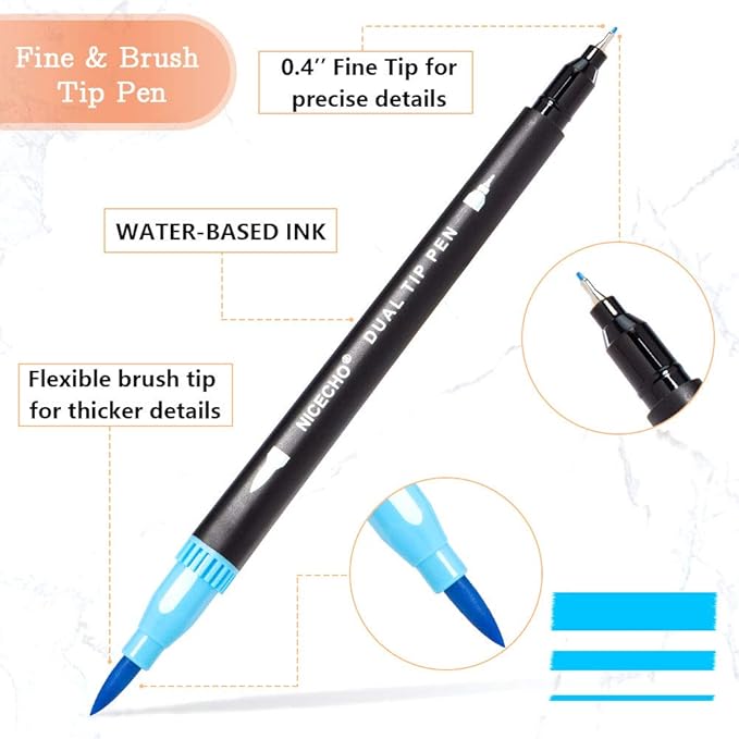 Art Markers Dual Brush Pens for Coloring, 60 Artist Colored Marker Set, Fine and Brush Tip Pen Art Supplier for Adult Coloring Books, Bullet Journaling, Drawing