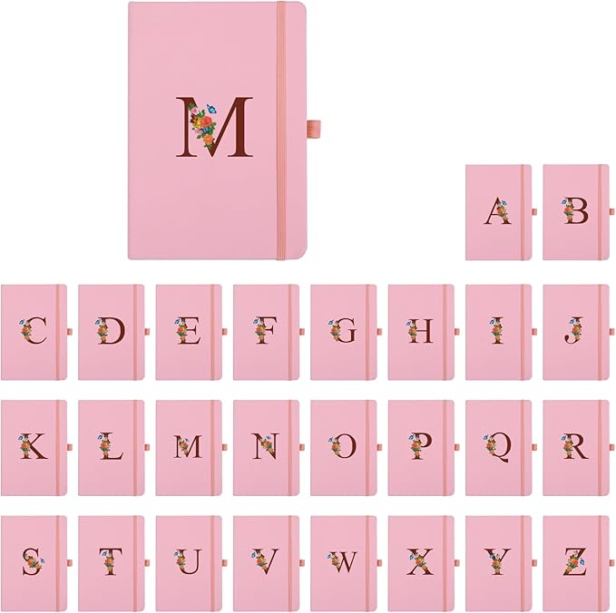 Pink Notebook for Women, 5.7"X8.3" A5 Journal Notebook with Letter H, Dual-Sided Writing Notebook with Dividers, Cute Leather Journal for Work, Business, School, Meetings, Travelers, Small Notebook