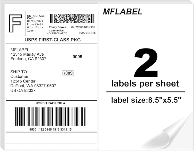 MFLABEL Half Sheet Label Laser/Ink Jet Shipping Label 8.5 x 11 Inches Packaging Labels, Address Labels for Laser & Inkjet Printers, 1300 Count(650 Sheets)