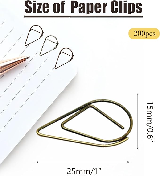 200 Pcs Teardrop Paper Clips Bulk,Stainless Steel Rust-Resistant Paperclips for Wedding Invitations, 3X Stronger Hold with Mirror Polish (Copper+Bronze, 1inch)