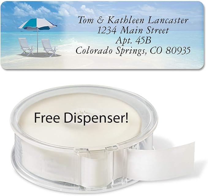 Colorful Images Calm Seas Rolled Personalized Return Address Mailing Labels with Dispenser, Customize with Name & Shipping Address, 500 ¾” x 2½” Self Adhesive, Easy Peel Label Roll