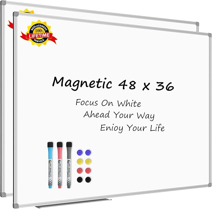 Lockways 48 x 36 Inch White Board 2 Pack | Dry Erase Boards Magnetic Whiteboard for Office School and Home