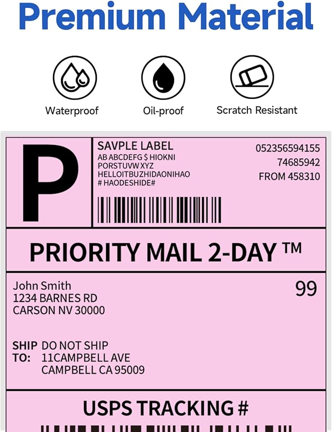 Phomemo 241bt Labels - Packs of 500 4X6 Per Fan-Fold Thermal Labels Compatible with Phomemo 241bt, D520BT, B246D Label Printer, Shipping Label for Bussines, Home, Office, Commercial Grade, Pink