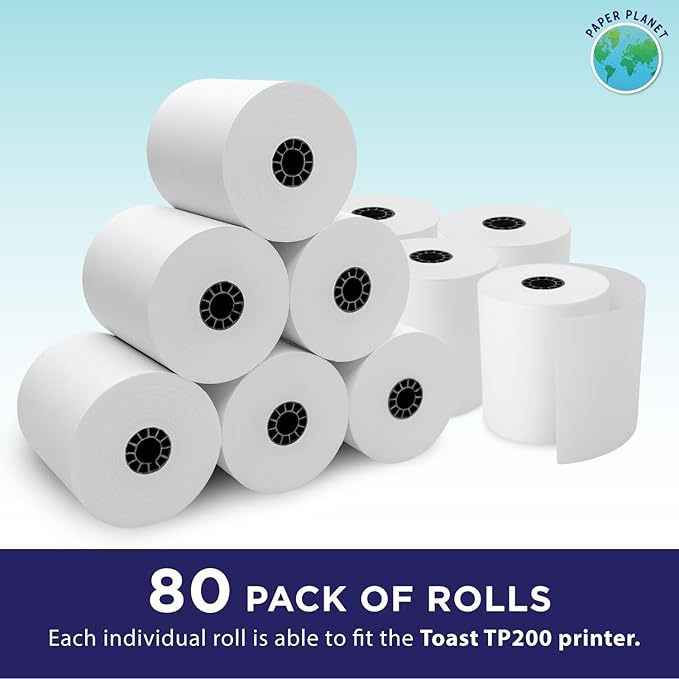 Thermal Paper for Toast POS (Toast TP200 Thermal Printer) by Paper Planet | Credit Card Machine Receipt Paper for Toast TP200 Terminal Printer | 80 Rolls