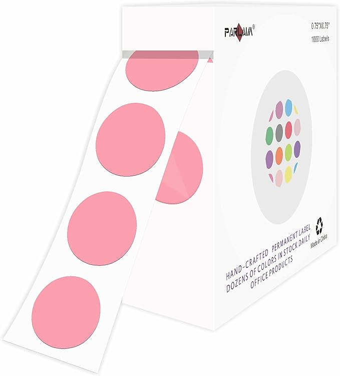 PARLAIM 0.75" Round Adhesive Color Coding Circle Dot Labels in Roll, 1000 Stickers per Dispenser Box, 3/4" Diameter for Yard Sale, Pink