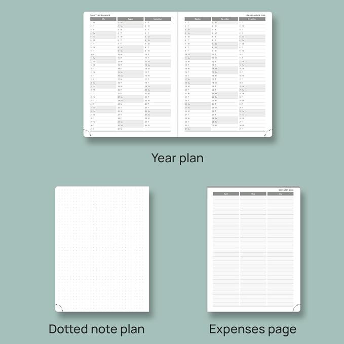 POPRUN Planner 2025-2026, (Medium 6.5'' x 8.5'' Hard Cover) Academic Calendar (July 25-June 26) Daily Weekly and Monthly Appointment Book with Hourly Time Slots, Monthly Tabs, 100 GSM - Pacific Green