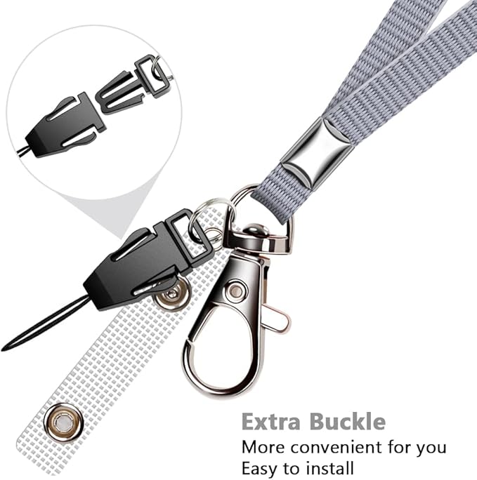 60 Pack Neck Lanyard with ID Badge Holder, Office Strap Bulk Lanyards, Stainless Metal Swivel Hook for Name Tag, Badge Holders, Keychains, Card, Grey