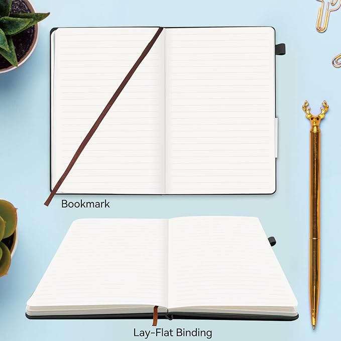 Lined Journal Notebook, 200 Pages, Leather Hardcover Notebooks, A5 College Ruled Thick Classic with Pen Loop Notebook Journals for Writing, for Women Men Office School, 5.75'' X 8.38'', Black