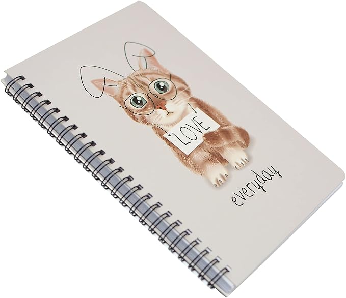 Yansanido Spiral Notebook, 4 Pcs A5 Thick Cat Design Hardcover 8mm Ruled 4 Color 80 Sheets -160 Pages Journals for Study and Notes (Cat)
