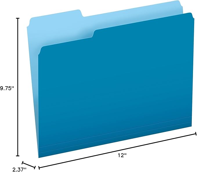 Pendaflex Two-Tone Color File Folders, Letter Size, Blue, 1/3 Cut, 100 per box (152 1/3 BLU), 12 inches