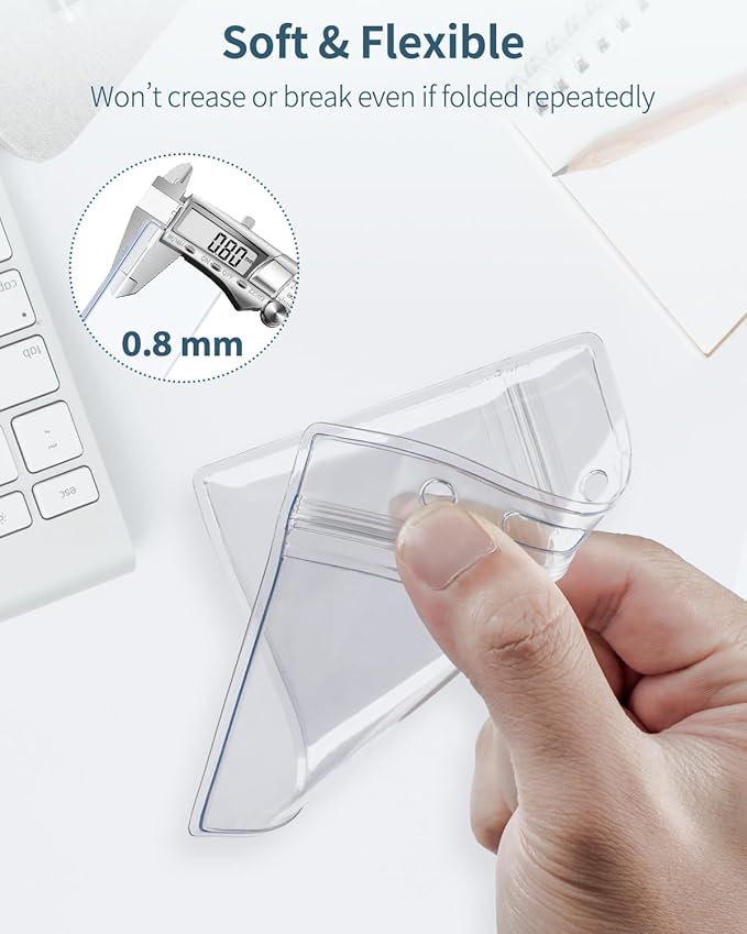 Pawfly 12 Pack ID Badge Holder Horizontal Clear Plastic Case with Resealable Zip Soft Waterproof Card Protector Pouch for Office School Credit Cards Proximity Key Cards Driver’s Licenses and Passes