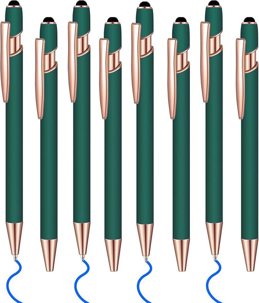 8 Pcs Blue Ink Ballpoint Pen with Stylus Tip 2 in 1 Stylus Ballpoint Pen Metal Pens Stylus Pen for Touch Screens School Office Coworkers (Green Rose Gold)