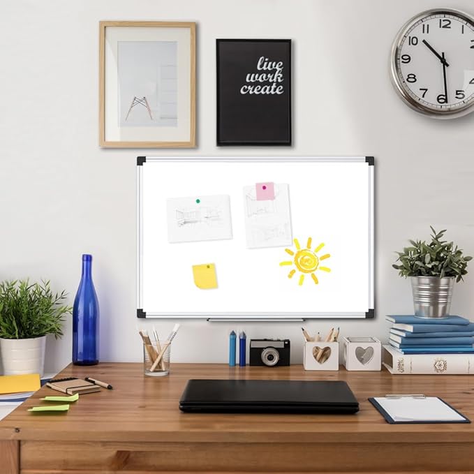 XBoard Magnetic Dry Erase Whiteboard 24 x 18 Inch, Small Hanging White Board for Wall with Marker Tray | Silver Aluminum Frame Presentation Board for Home Office Classroom (Pack of 2)