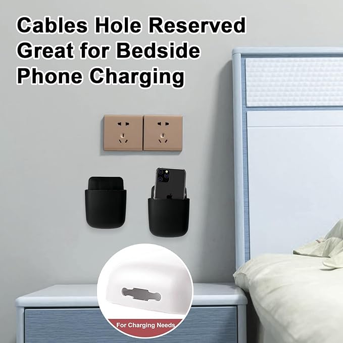 3 Pcs Remote Control Holder, Wall Mount Pen Holder Hole-Free Self Adhesive Phone Charging Organizer Pencil Storage Containers for Home Office School Supply Orgaizer (Black