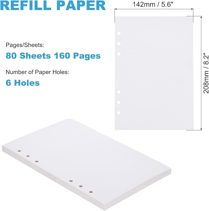 PATIKIL A5 Dot Grid Paper 6-Ring Binder Loose Leaf Planner Filler Paper Planner Inserts, 80 Sheets/160 Pages, Lined