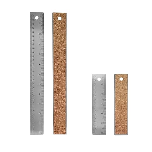 6-Inch and 12-Inch Stainless Steel Metal Ruler with Non-Slip Cork Backing - 2 Pack