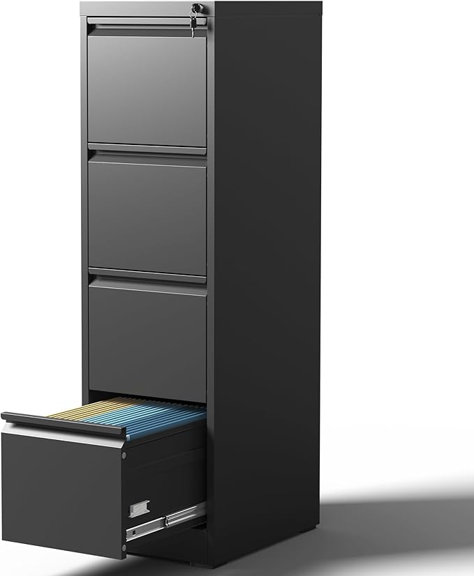 4 Drawer Metal File Cabinet with Lock Heavy Duty Lockable File Cabinets Home Office Steel Filing Cabinet Vertical File Cabinets for Legal/Letter Size File,Assembly Required