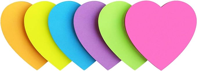 Heart Shape Sticky Notes 6 Color Bright Colorful Sticky Pad 75 Sheets/Pad Self-Sticky Note Pads