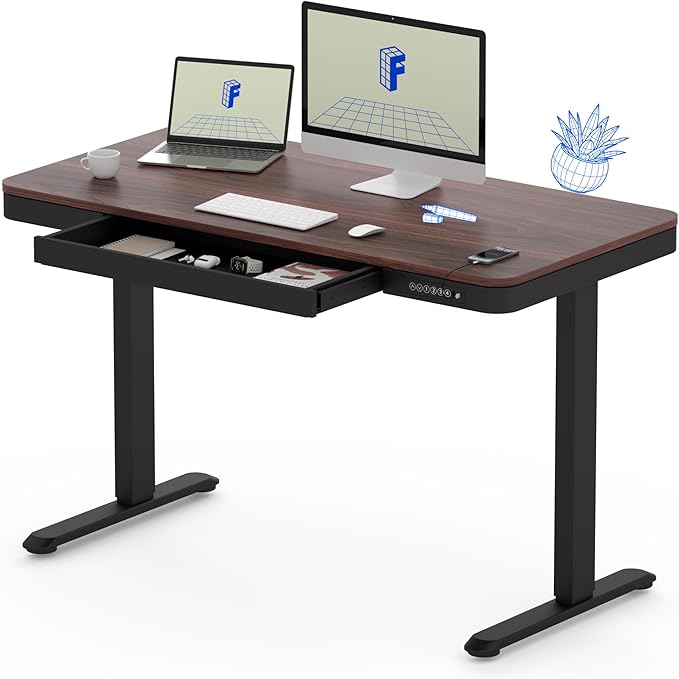 FLEXISPOT Comhar 48" Electric Standing Desk with Drawers, Quick Assembly Home Office Sit Stand Desk with Storage & USB Charging, Computer Workstation for Home Office (48" Wood, Dark Walnut/Black)