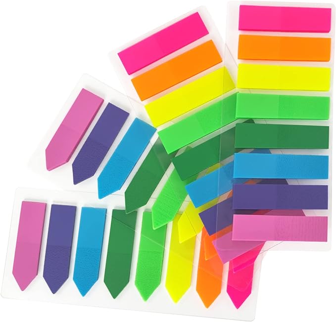 KICNIC Page Markers Colored Sticky Tabs 800 Pcs, Translucent Arrow Flags for Page Marking, Fluorescent Index Tab Stickers for Notebooks, Small Sticky Notes Flags [8 Colors, 4 Sets]