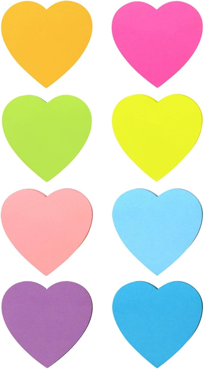SIMONA Heart Shape Sticky Notes 8 Color Bright Colorful Sticky Pad 75 Sheets/Pad Self-Sticky Note Pads