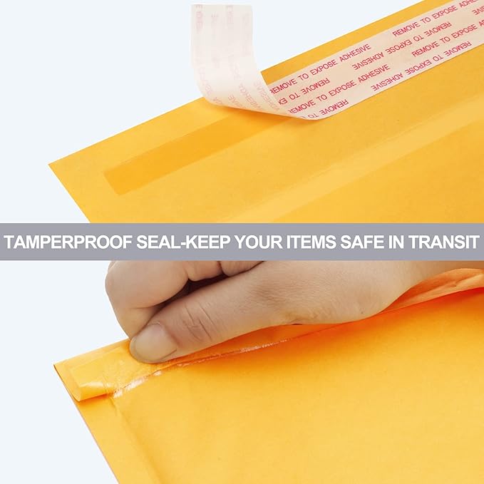 UCGOU Kraft Bubble Mailers 4x8 Inch 50 Pack Usable Size 4x7 Inch Yellow Padded Envelopes #000 Small Business Mailing Packages Self Sealing Tear Resistant Boutique Bulk Mail Shipping Bags
