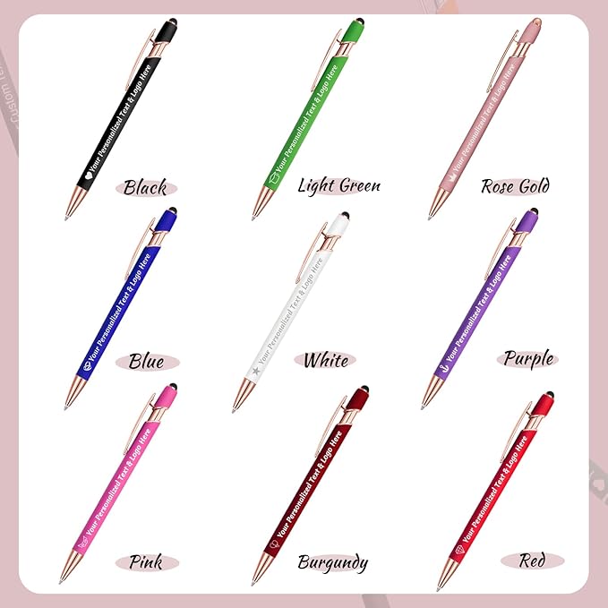 STREADVE 500 Personalized Custom Pens Engraved Writing Pen with Name Logo, Customized Promotional Items Stylus Pen Gifts for Women Realtor Quinceañera Wedding Business, Pink