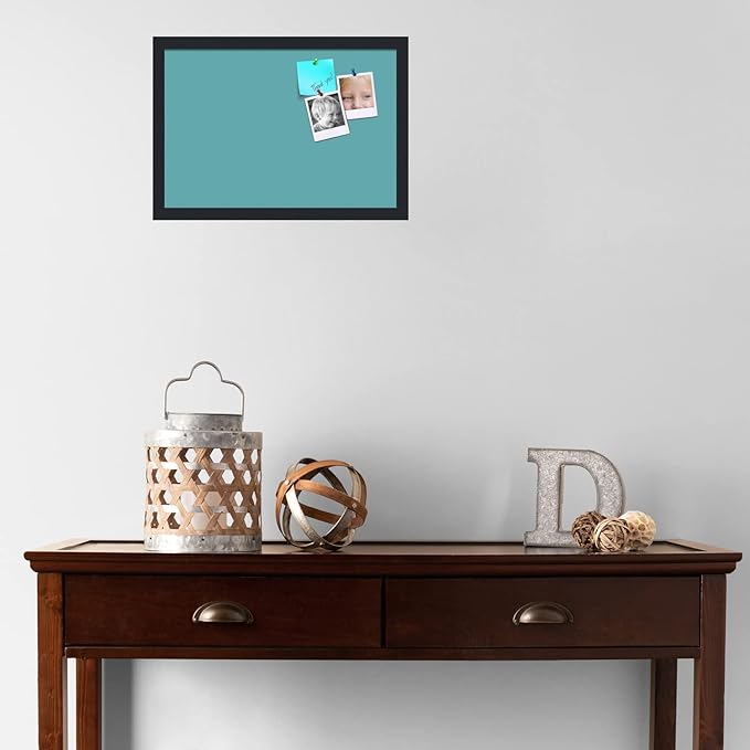 PinPix 19x13 Inch Cork Bulletin Board. This Decorative Framed Pin Board Comes with Aqua Pastel Design and a Satin Black Frame. Ideal for Home Office Decor or Message Board (PinPix-1806)