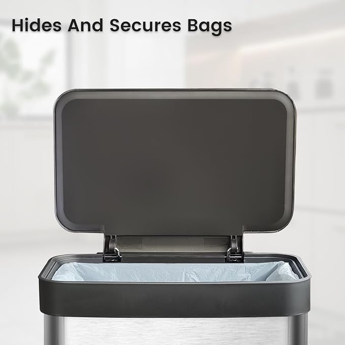 50 Liter / 13 Gallon Trash Can, Fingerprint Proof Stainless Steel Kitchen Trash Can with Removable Inner Bucket, Step Trash Bin for Home Offices and Public Areas