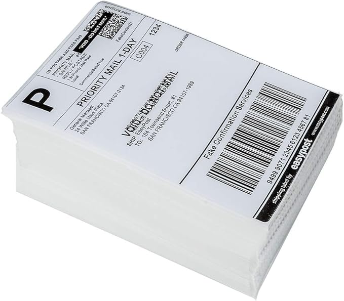 9527 Product Fanfold 4 x 6 Direct Thermal Labels White Perforated Shipping Labels, 1000 Label per Stack,1 Stack