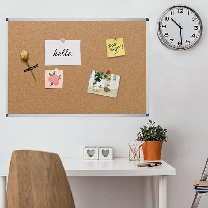 VIZ-PRO Cork Notice Board, 18 X 12 Inches, Cork Bulletin Board with Silver Aluminium Frame